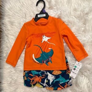 Carter’s Baby Boy Rash‎ Guard Swim Set Size 12M Orange UPF 50+ NEW